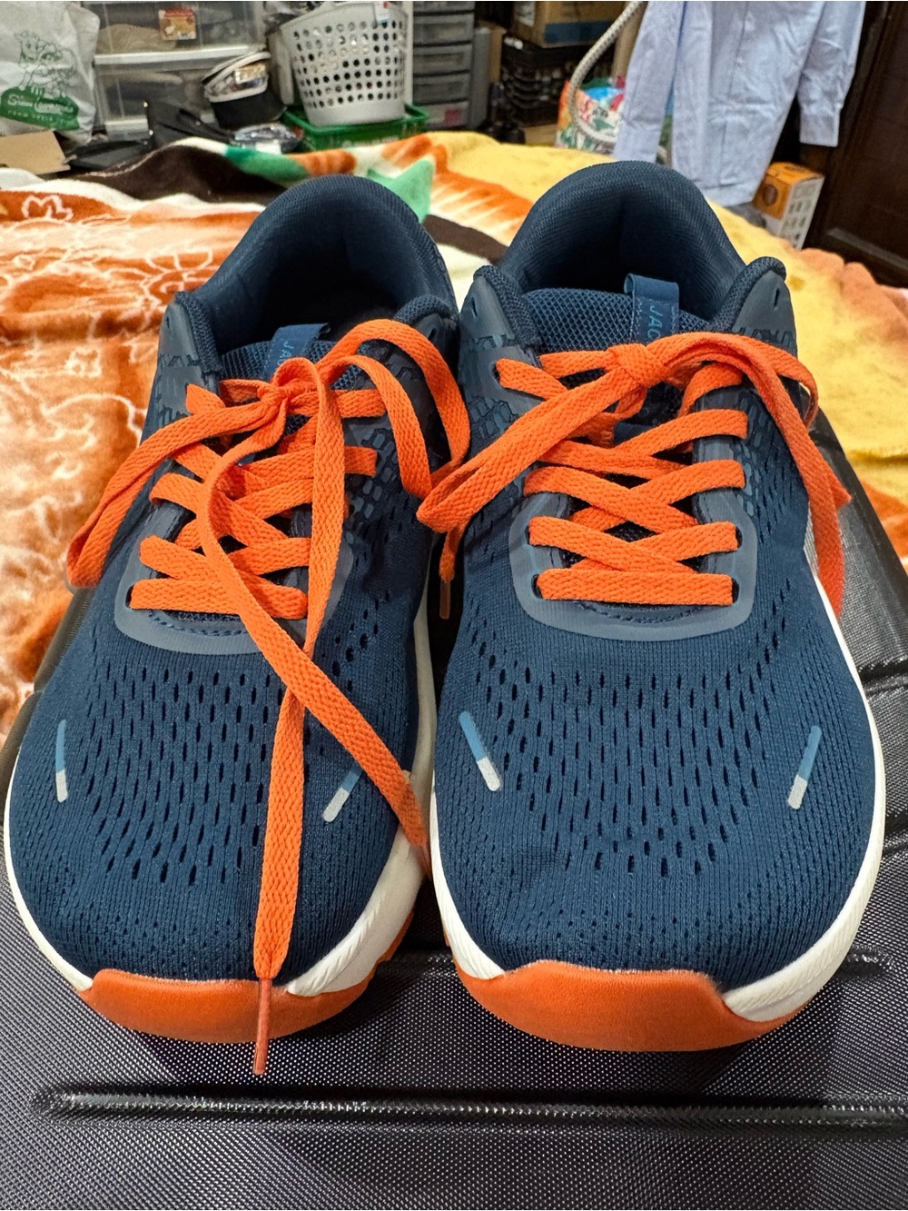 Men's Athletic Running Shoes in Navy with Orange Accents